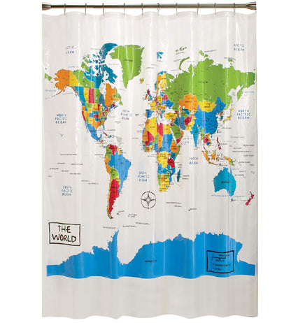 SKL Home The World Map Waterproof PEVA Shower Curtain, Clear/Multi