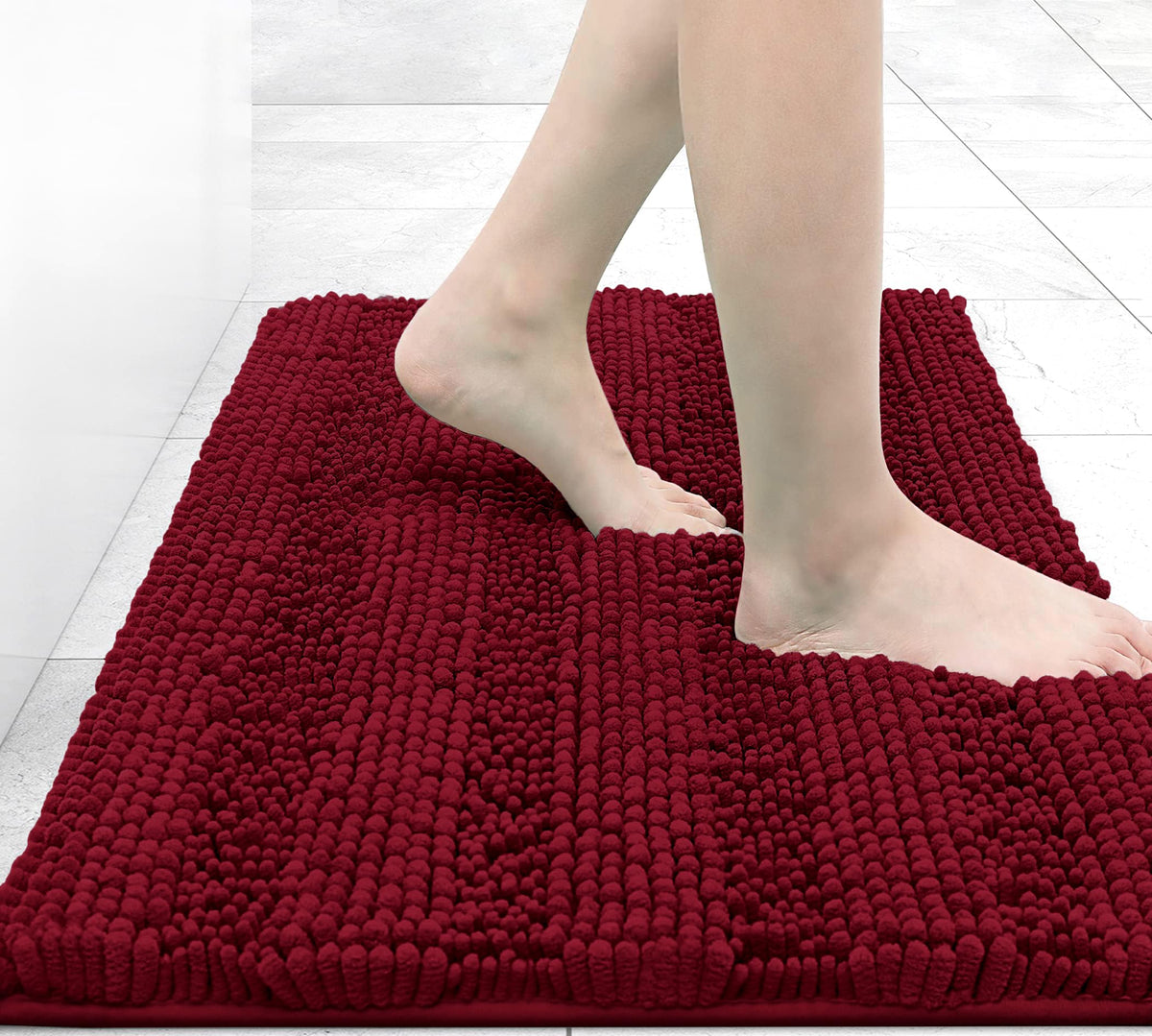 Grandaily Chenille Striped Bathroom Rugs 36x24, Extra Thick and Absorbent Bath Mats, Non-Slip Soft Plush Shaggy Shower Carpet, Machine Wash Dry, Bath Rug for Bathroom, (Large, Light Grey)