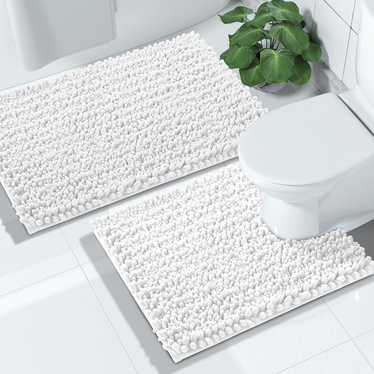 Yimobra Bathroom Rugs Sets 2 Piece - Quick Dry Extra Thick Luxury Chenille Bath Mat, Non Slip Super Absorbent for Tub Shower Sink, Machine Washable Shaggy Floor Mat, 32"x20"+24"x17" Inch, Pale Khaki