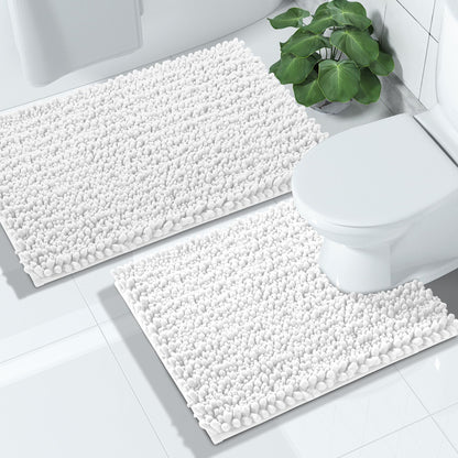 Yimobra Bathroom Rugs Sets 2 Piece - Quick Dry Extra Thick Luxury Chenille Bath Mat, Non Slip Super Absorbent for Tub Shower Sink, Machine Washable Shaggy Floor Mat, 32"x20"+24"x17" Inch, Pale Khaki