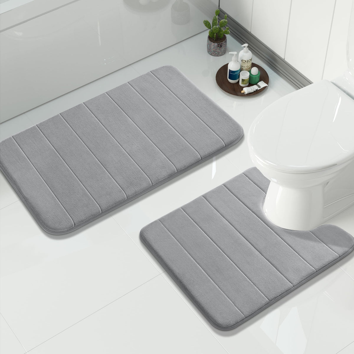 Yimobra Memory Foam Bathroom Rugs Sets 2 Piece - Super Soft Absorbent Quick Dry Bath Mat Set, Machine Washable Non Slip Floor Carpet for Tub Shower & Single Sink (17x24 & 31.5x20 Inch, Black)