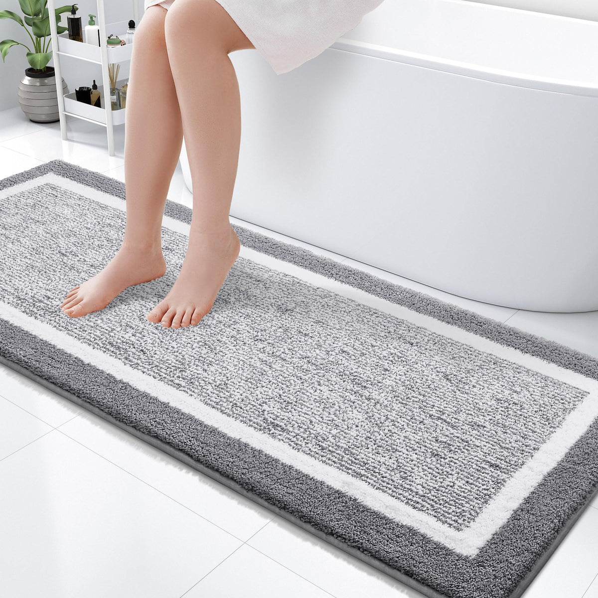 OLANLY Small Bathroom Rugs 24x16, Soft Absorbent Microfiber Bath Rugs, Grey