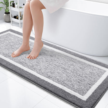 OLANLY Small Bathroom Rugs 24x16, Soft Absorbent Microfiber Bath Rugs, Grey