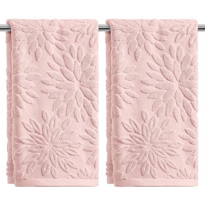 Artoid Mode 2 Pcs Olive Green 3D Dahlia Floral Jacquard Hand Towels for Bathroom, Cotton Soft Absorbent Bathroom Decor Towels, 13.7 x 29.5 Inch