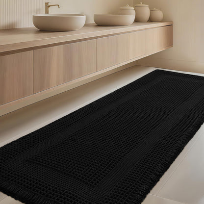 Upgrade Waffle Bath Mat Set 2 Piece, Boho Bathroom Rugs Absorbent Non Slip, Ultra Soft Bathroom Mat, Machine Washable Knit Bath Rugs with Herringbones for Bathroom, Bedroom, Kitchen, Shower, White