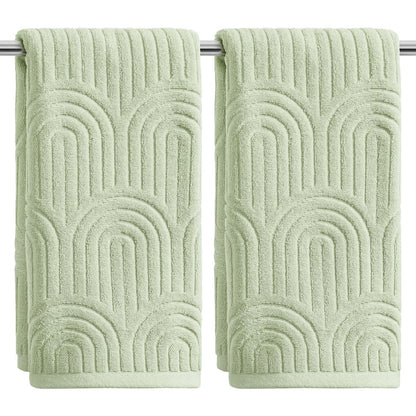 Artoid Mode 2 Pcs Caramel 3D Arched Stripes Jacquard Hand Towels for Bathroom, 100% Cotton Soft Absorbent Bathroom Decor Towels, 13.7 x 29.5 Inch