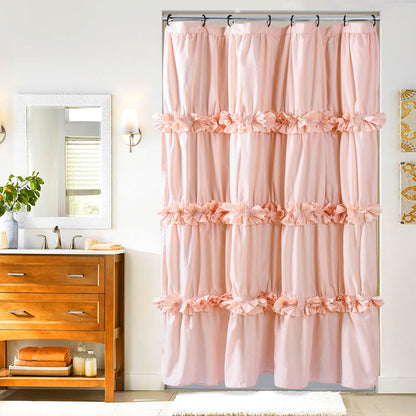 Homechoice Decor Peach Ruffle Shower Curtain for Master Bathroom