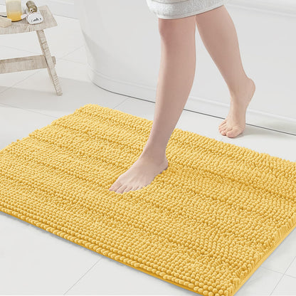 Grandaily Chenille Striped Bathroom Rugs 36x24, Extra Thick and Absorbent Bath Mats, Non-Slip Soft Plush Shaggy Shower Carpet, Machine Wash Dry, Bath Rug for Bathroom, (Large, Light Grey)