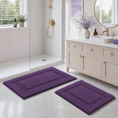 HOMEIDEAS Chenille Purple Bathroom Rugs Sets 2 Piece 17" x 24" + 20" x 32"