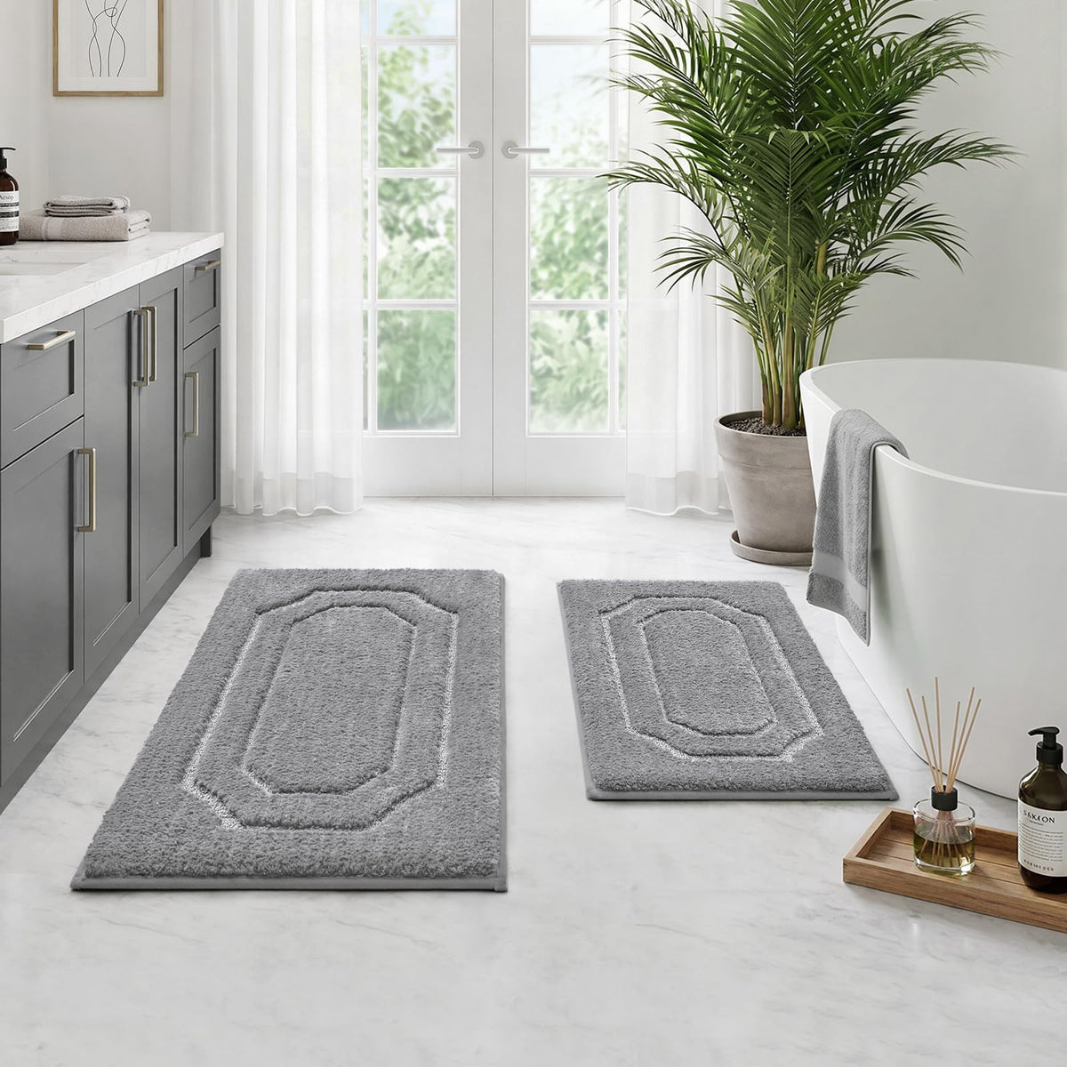 HOMEIDEAS Bathroom Rugs Sets 2 Piece Sage Green 16 * 24+20 * 32"