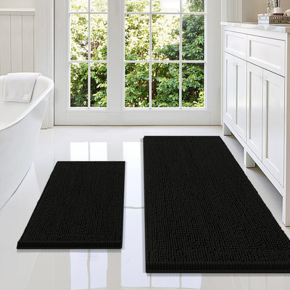 Smiry Chenille Bathroom Rugs Sets 2 Piece (30x20+24x16, Black)