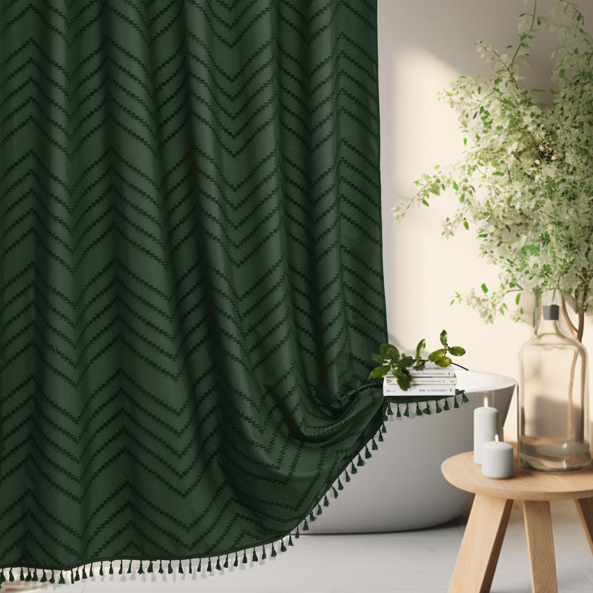 Siiluminisoy White Shower Curtain Fabric Boho Shower Curtain Cloth Textured Tufted Chevron Elegant Shower Curtains Waterproof for Bathroom 72" x 72"