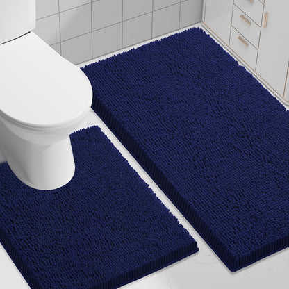 Smiry Chenille Bathroom Rugs Sets 2 Piece (30x20+24x16, Black)