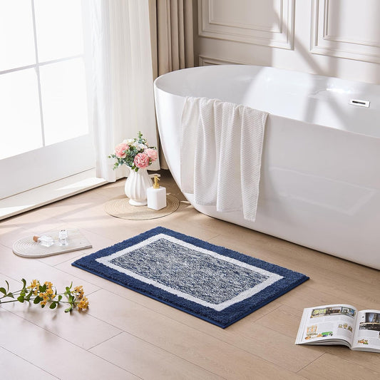 CozeCube Navy Blue Bath Mat 24"x16" Non Slip Washable Rug