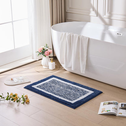 CozeCube Navy Blue Bath Mat 24"x16" Non Slip Washable Rug