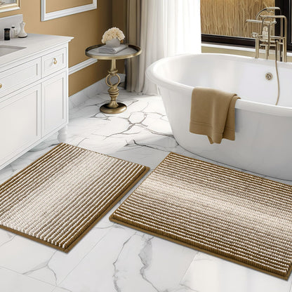 BSICPRO Bathroom Rugs Sets 2 Piece, Non Slip Striped Bath Mats, Fog Blue