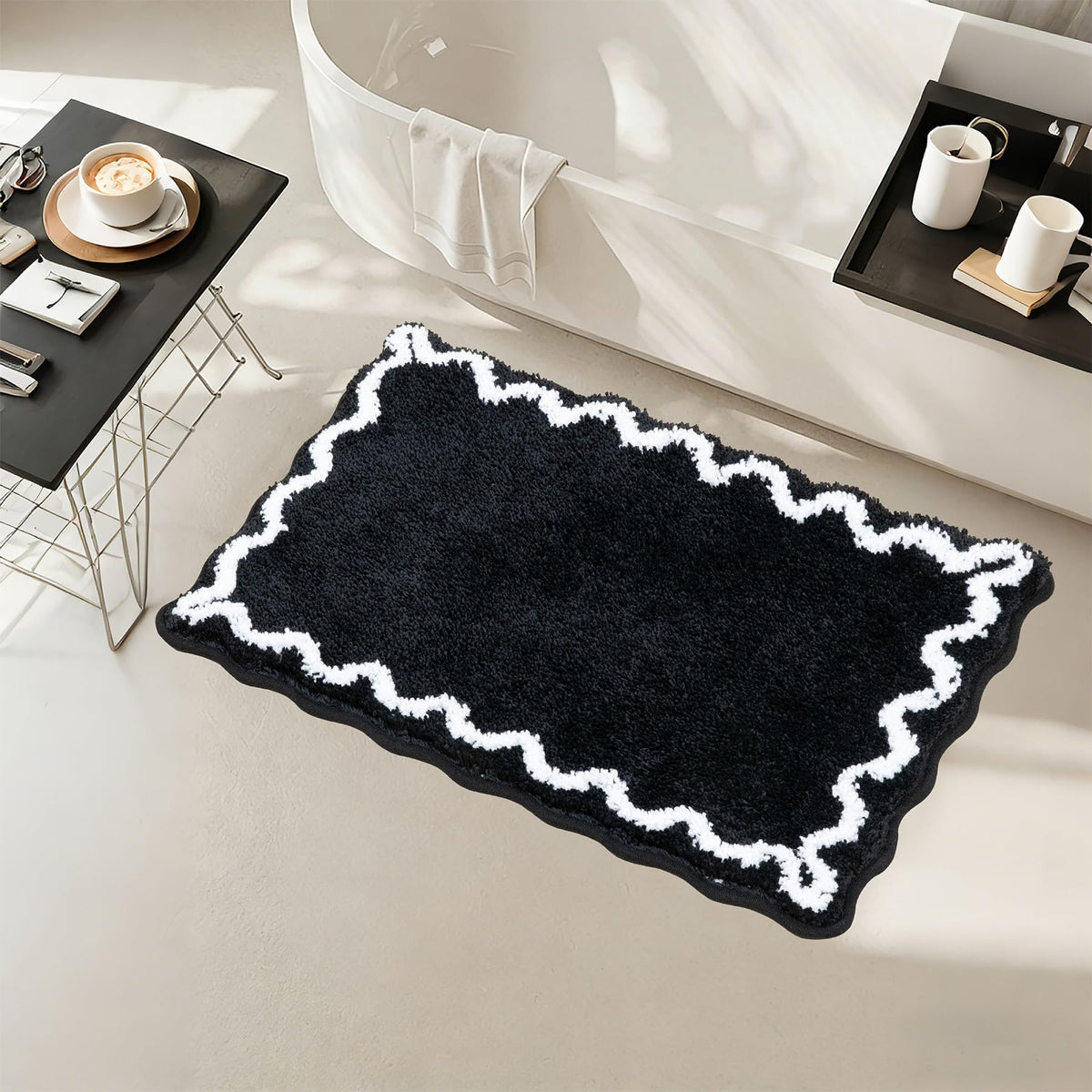 ORTIGIA Cute Green Scalloped Bath Mat, Fun Plush Microfiber Scallop Bathroom Rugs Non Slip Washable Quick Dry Absorbent, Bathmat Bath Rug Carpet for Shower Stall Vanities Kitchen Floor Entrance, 20x32