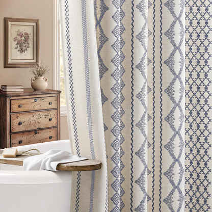 Nave Blue Boho Linen Shower Curtain,72" W x 72" L
