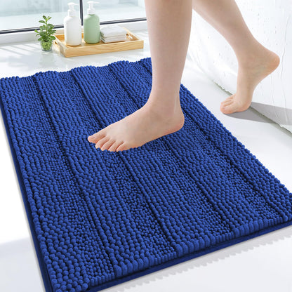 Grandaily Chenille Striped Bathroom Rugs 36x24, Extra Thick and Absorbent Bath Mats, Non-Slip Soft Plush Shaggy Shower Carpet, Machine Wash Dry, Bath Rug for Bathroom, (Large, Light Grey)