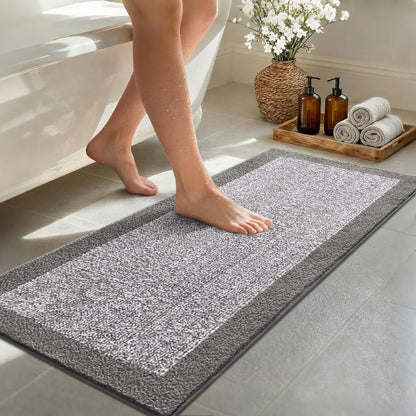 Long 2x4 Ft (48''x24'') Bathroom Rugs, Non Slip Washable Bath Mat Grey