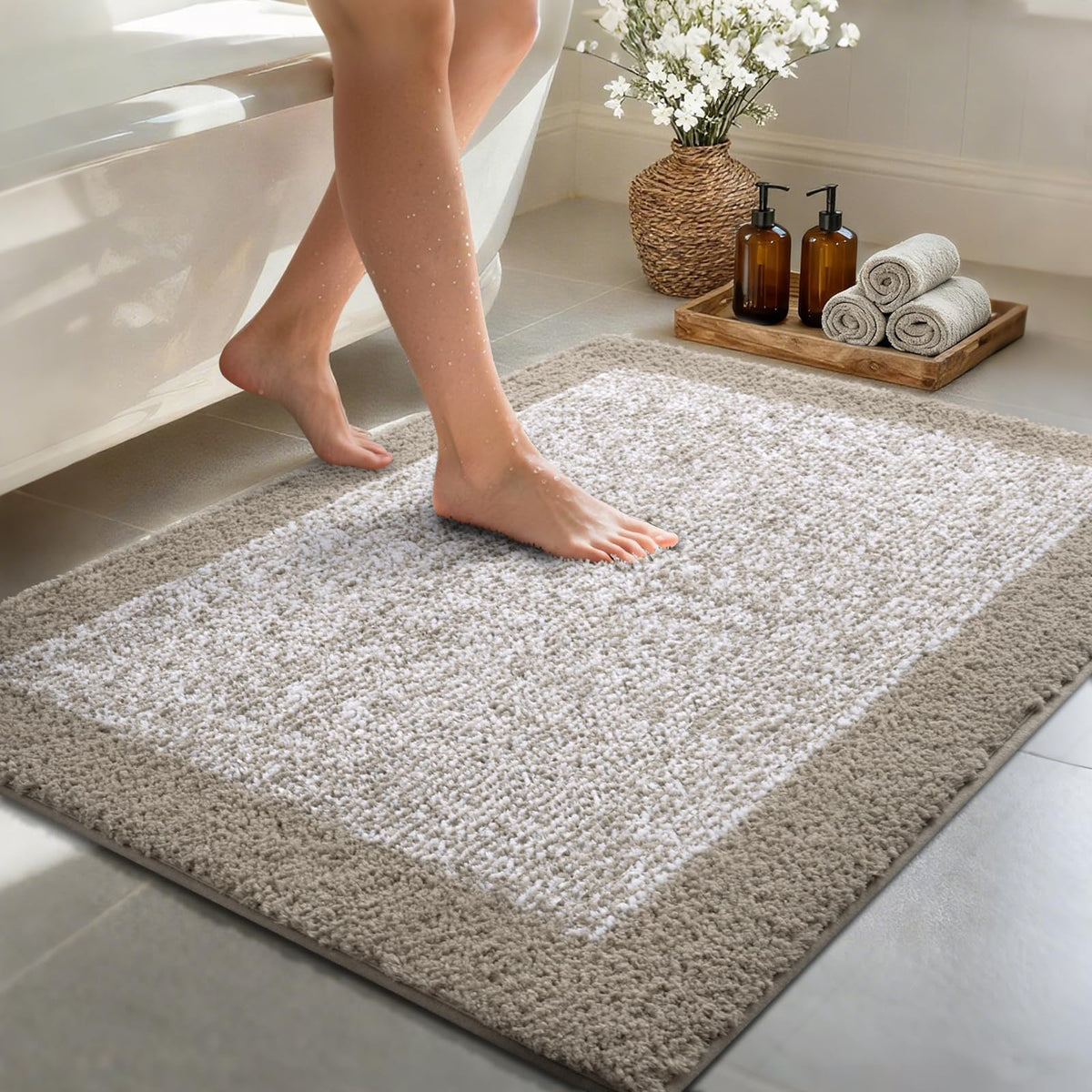 Long 2x4 Ft (48''x24'') Bathroom Rugs, Non Slip Washable Bath Mat Grey