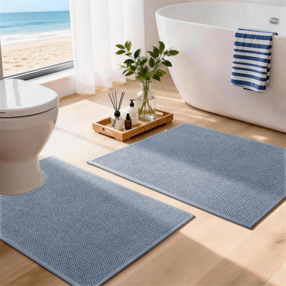 YIHOUSE Gray Bathroom Rugs Sets 3 Piece, Quick Dry Thin Bath Mat with Toilet Rug, Non Slip Absorbent Machine Washable, Bath Runner Rugs for Bathtub Sink Home Decor