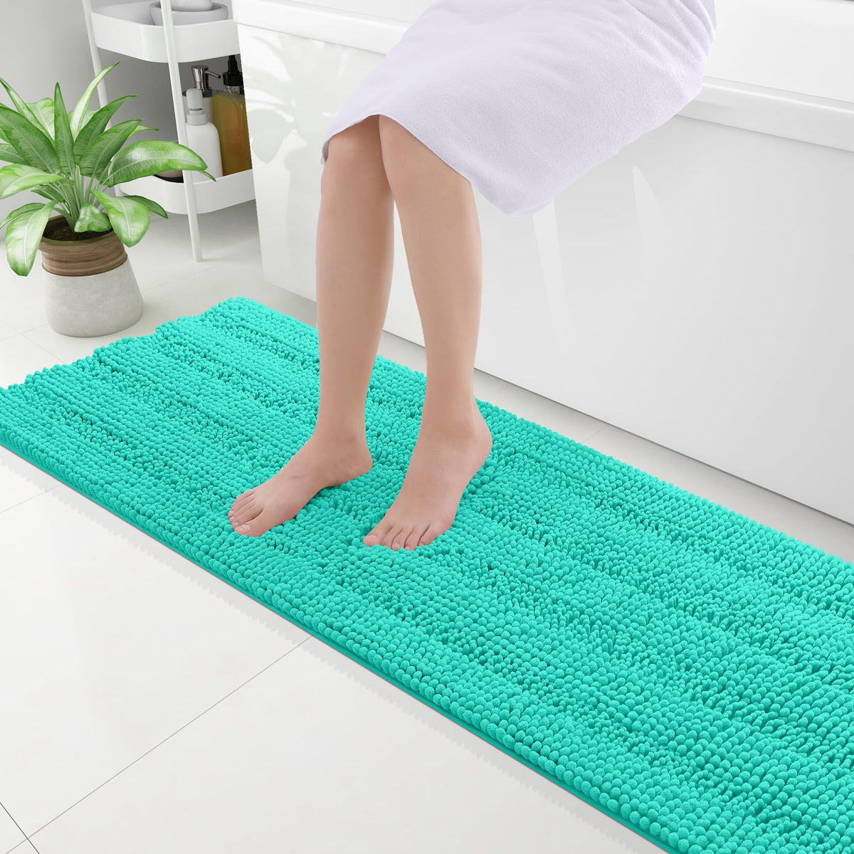 Grandaily Chenille Striped Bathroom Rugs 36x24, Extra Thick and Absorbent Bath Mats, Non-Slip Soft Plush Shaggy Shower Carpet, Machine Wash Dry, Bath Rug for Bathroom, (Large, Light Grey)