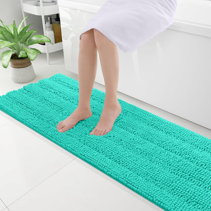 Grandaily Chenille Striped Bathroom Rugs 36x24, Extra Thick and Absorbent Bath Mats, Non-Slip Soft Plush Shaggy Shower Carpet, Machine Wash Dry, Bath Rug for Bathroom, (Large, Light Grey)