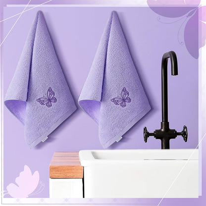 SmoothNovelty 2 Pcs Butterfly Hand Towels Purple Bathroom Decor 14x29 Inch