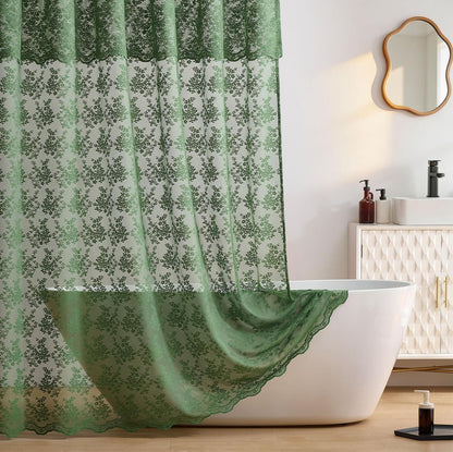 TUDECO Black Lace Shower Curtain with Valance, Gothic Style, 72 x 72 Inch