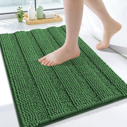 Grandaily Chenille Striped Bathroom Rugs 36x24, Extra Thick and Absorbent Bath Mats, Non-Slip Soft Plush Shaggy Shower Carpet, Machine Wash Dry, Bath Rug for Bathroom, (Large, Light Grey)