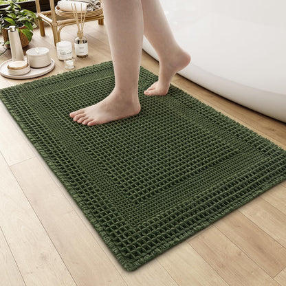 AMOAMI Waffle Bath Mat, Absorbent Bathroom Rugs Non Slip 24''x36'' Beige