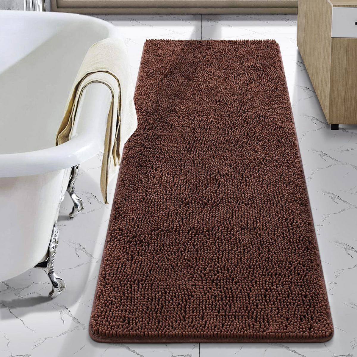 LOCHAS Luxury Bathroom Rug Shaggy Bath Mat 24 x 60 Inch, Gray