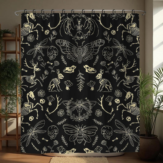 Black Goth Witchy Skull Shower Curtain Gothic Home Gift 72x72 Inches