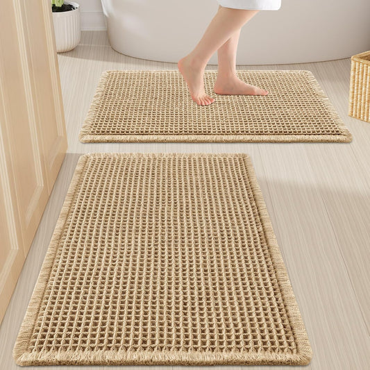 Smiry Waffle Bathroom Rugs Sets 2 Piece (30x20+24x16, Brown)