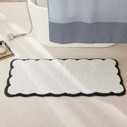 Ohocut Luxury Microfiber Bathroom Rugs, Beige Sand Scalloped Bath Rug Boho Farmhouse Cute Aesthetic Preppy Bath Mat for Bathroom, Tub, Floor Carpet, Sink, Shower, Anti Slip, Absorbent, 32x20