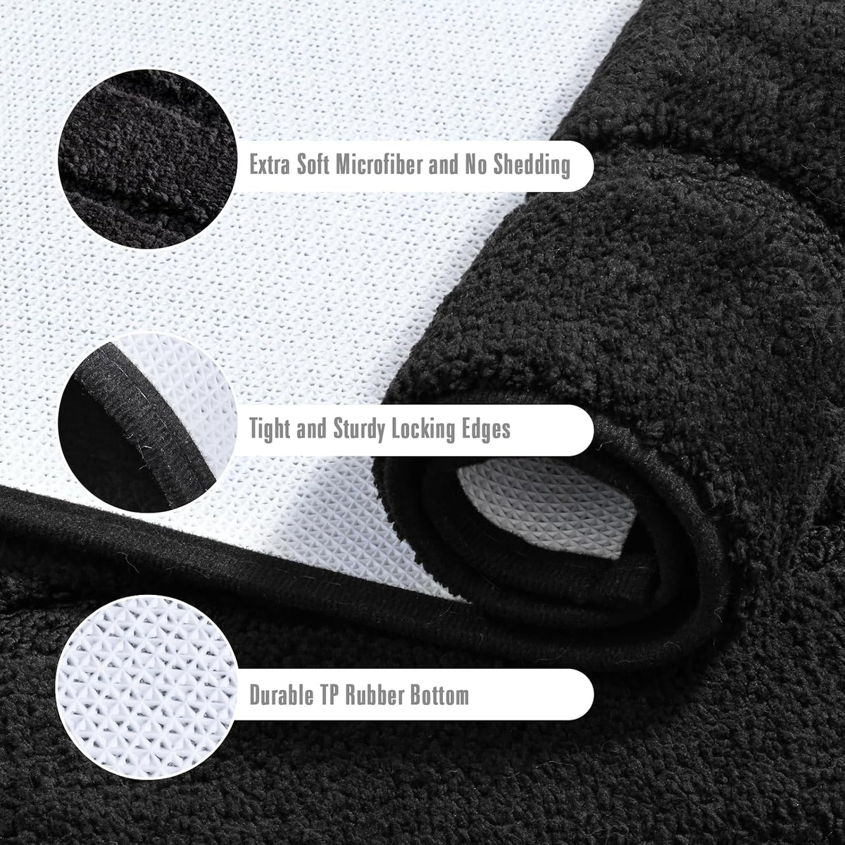 HOMORE Black Bathroom Rug 24x60 Inch Soft Absorbent Bathroom Runner Rug