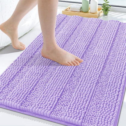 Grandaily Chenille Striped Bathroom Rugs 36x24, Extra Thick and Absorbent Bath Mats, Non-Slip Soft Plush Shaggy Shower Carpet, Machine Wash Dry, Bath Rug for Bathroom, (Large, Light Grey)