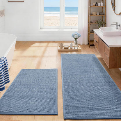 YIHOUSE Gray Bathroom Rugs Sets 3 Piece, Quick Dry Thin Bath Mat with Toilet Rug, Non Slip Absorbent Machine Washable, Bath Runner Rugs for Bathtub Sink Home Decor