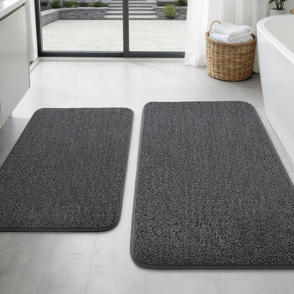 YIHOUSE 2-Piece Towel-Like Memory Foam Bathroom Rug Set, Dark Grey