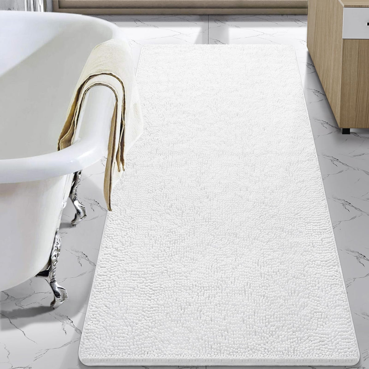 LOCHAS Luxury Bathroom Rug Shaggy Bath Mat 24 x 60 Inch, Gray
