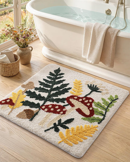 DEXI Floral Bathroom Rugs Non Slip Washable, Square Bath Mat 24x24, Beige