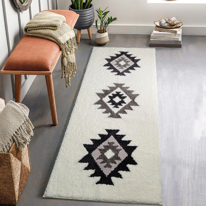 DEXDE Black Bathroom Rugs 20x32 Aztec Boho Long Western Plush Bath Mats