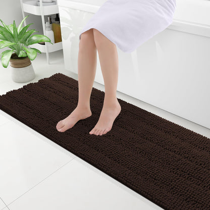 Grandaily Chenille Striped Bathroom Rugs 36x24, Extra Thick and Absorbent Bath Mats, Non-Slip Soft Plush Shaggy Shower Carpet, Machine Wash Dry, Bath Rug for Bathroom, (Large, Light Grey)