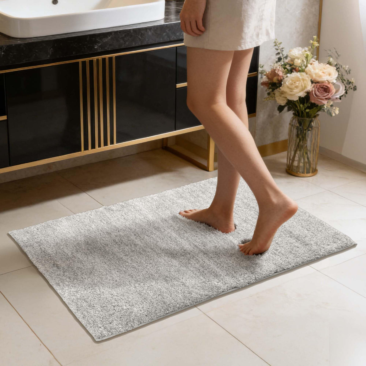 VOOVA & MOVAS Striped Bathroom Rug, 24x17, Microfiber, Aqua Beige Gray