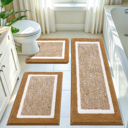 Pauwer Bathroom Rugs 3 Piece Set, Non Slip Washable Bath Mat, Dark Grey