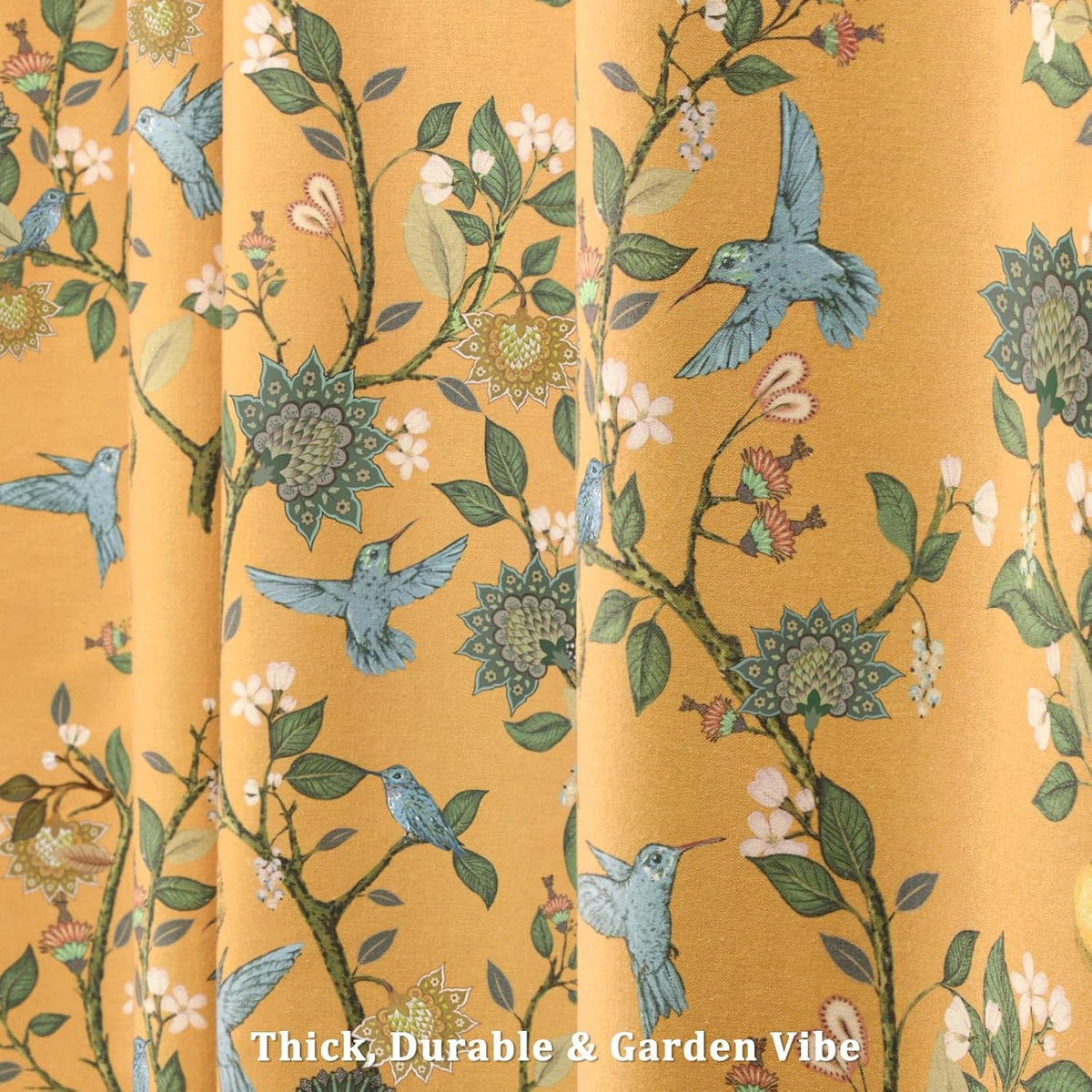 Mustard Yellow Cotton Floral Shower Curtain,Vintage Anthropologie Shower Curtains for Bathroom,72Wx72H