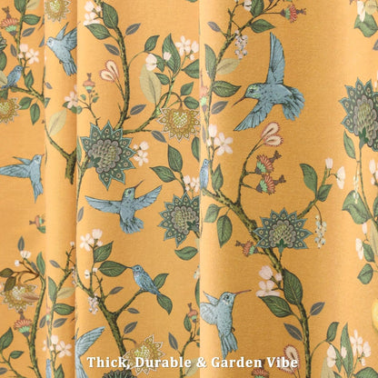 Mustard Yellow Cotton Floral Shower Curtain,Vintage Anthropologie Shower Curtains for Bathroom,72Wx72H