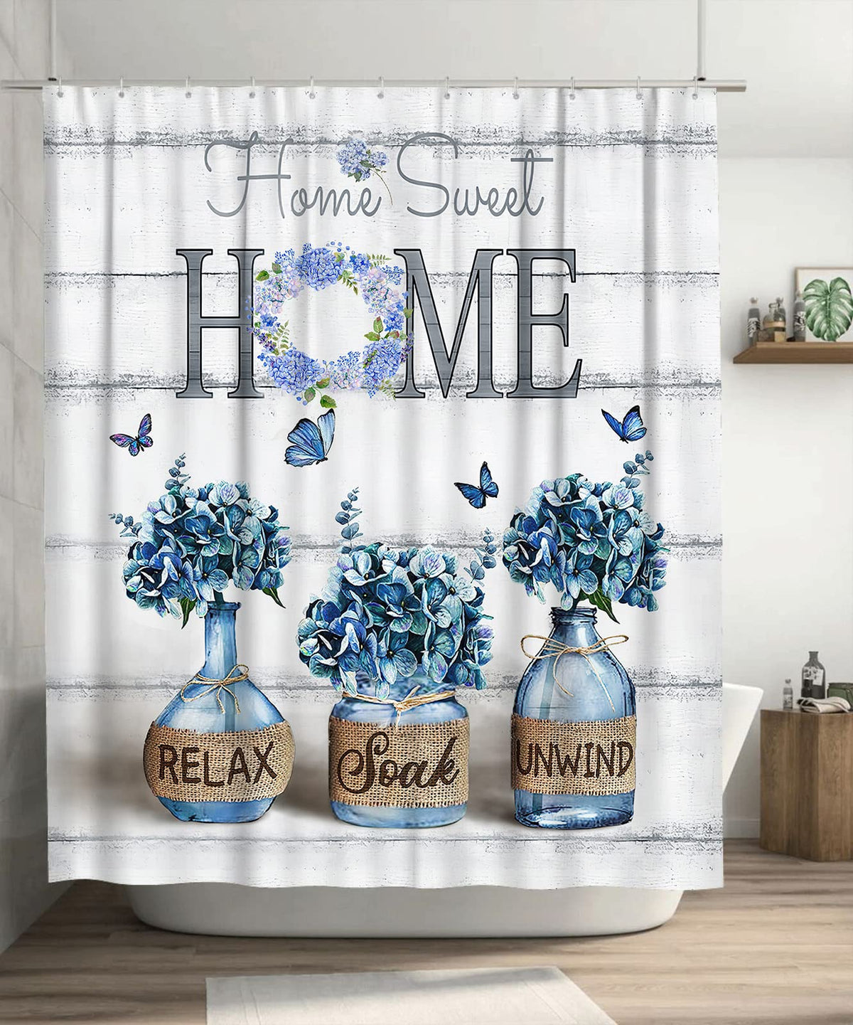 Tijuboni Farmhouse Shower Curtain Cotton Flowers Shower Curtains for Neutral Country Bathroom Decor Rustic Shower Curtain Set Waterproof Polyester Fabric 60 x 72 Inch