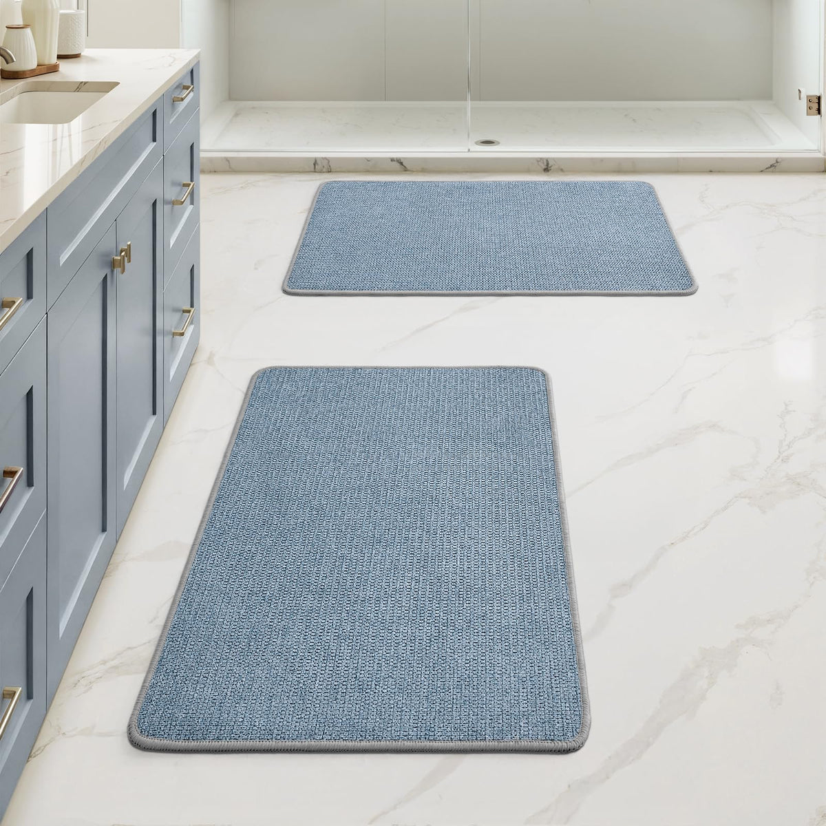 MIULEE Bathroom Rugs Set 2 Pieces, Thin Bath Mats Beige 17"x27"+20"x32"